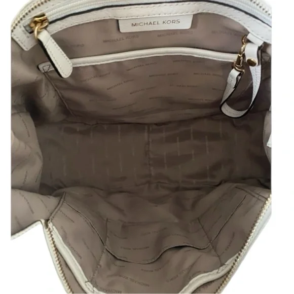 Michael Kors Leather Hobo Bag Shoulder Bag Cream White Gold - Picture 10 of 13